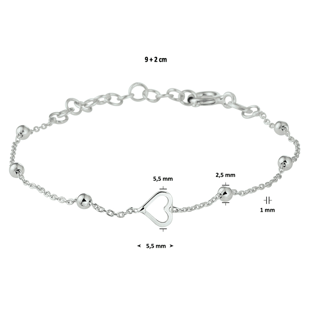 Armband Herz Silber rhodiniert