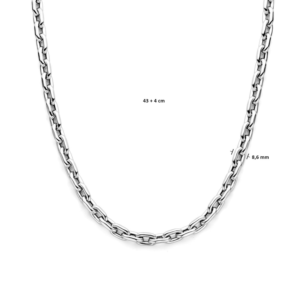 Halskette Paperclip Rundrohr 43 + 4,0 cm 8,6 mm mit großem Federringverschluss Silber rhodiniert