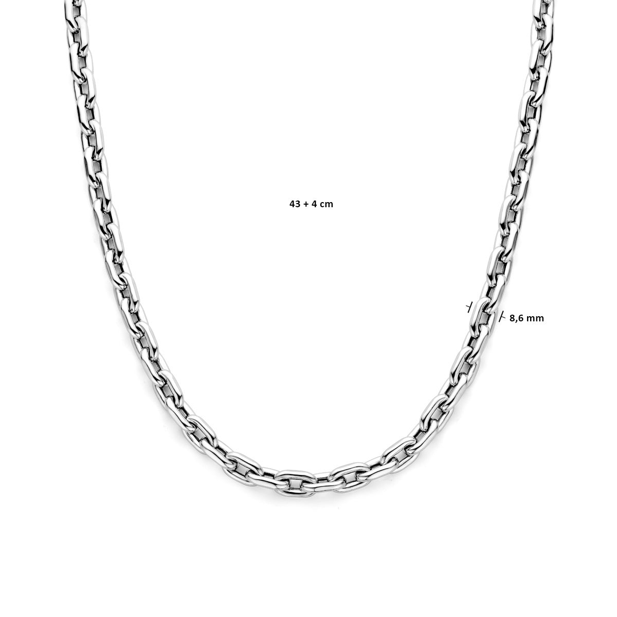 Halskette Paperclip Rundrohr 43 + 4,0 cm 8,6 mm mit großem Federringverschluss Silber rhodiniert