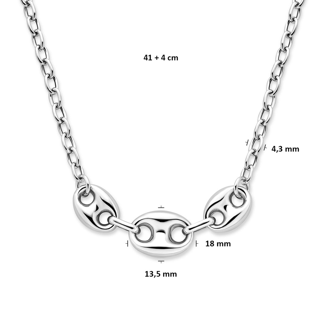collier koffieboon 4,3 mm 41 + 4 cm zilver gerhodineerd