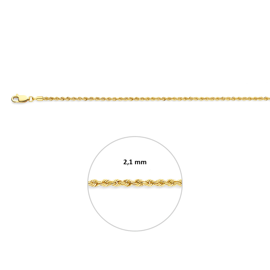 Fußkette Kordel 2,1 mm 14K Gelbgold
