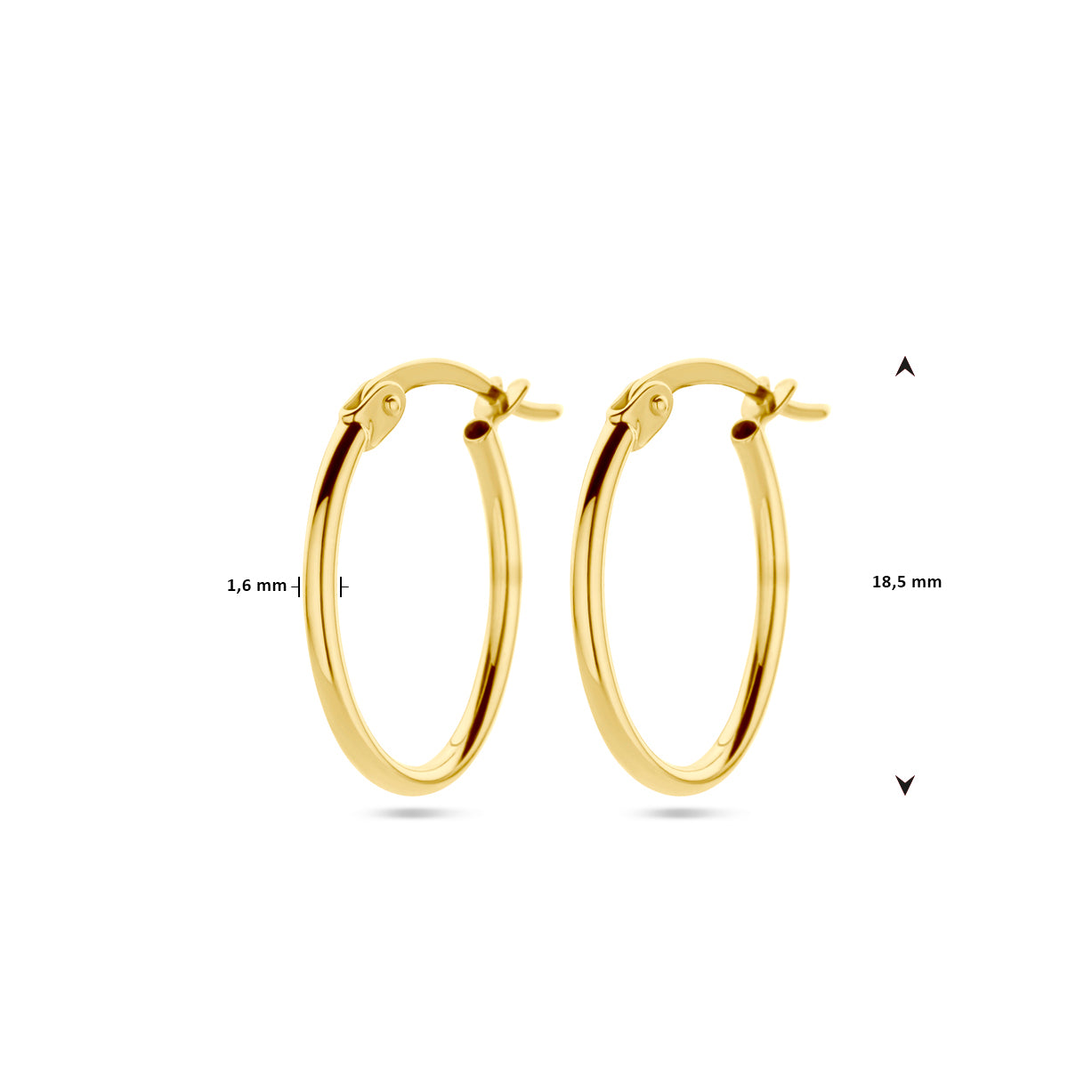 oorringen 1,6 mm ronde buis 14K geelgoud