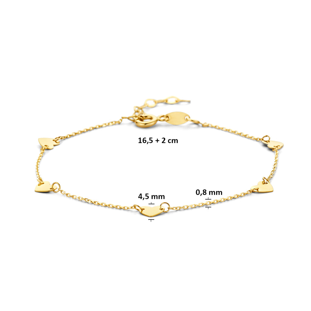 9k Armband Herzchen 16,5 + 2 cm 9K Gelb