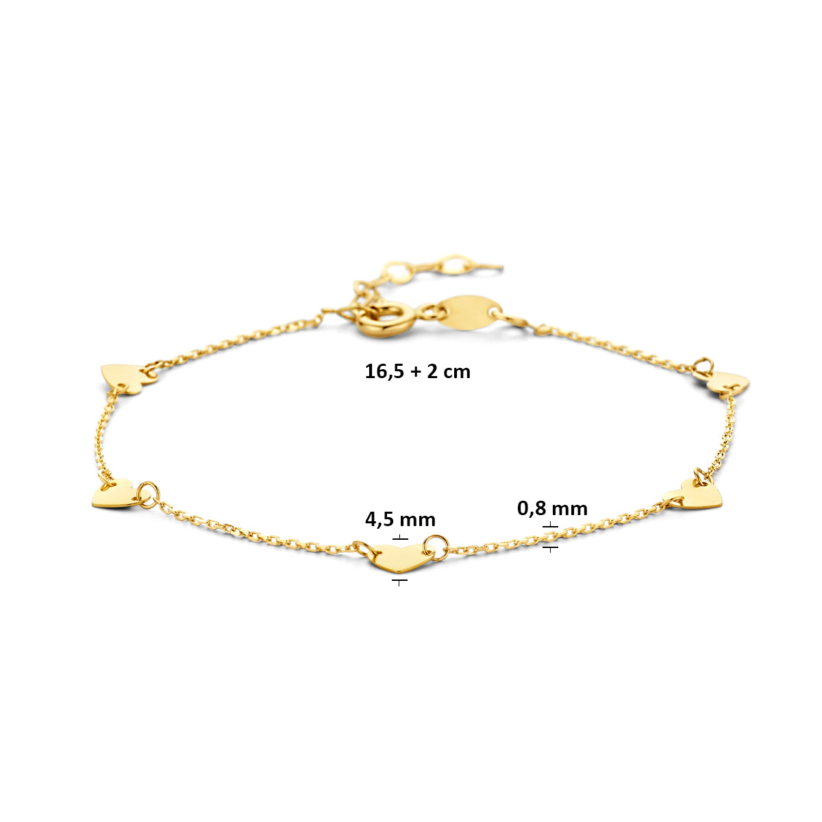 9k Armband Herzchen 16,5 + 2 cm 9K Gelb