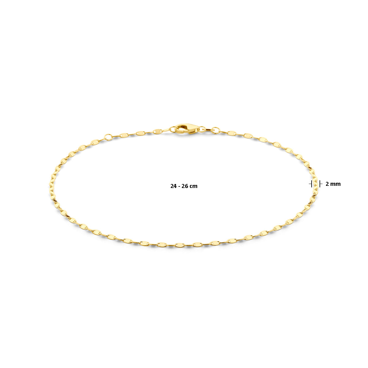 Fußkettchen 2,0 mm 24 - 26 cm 14K Gelbgold