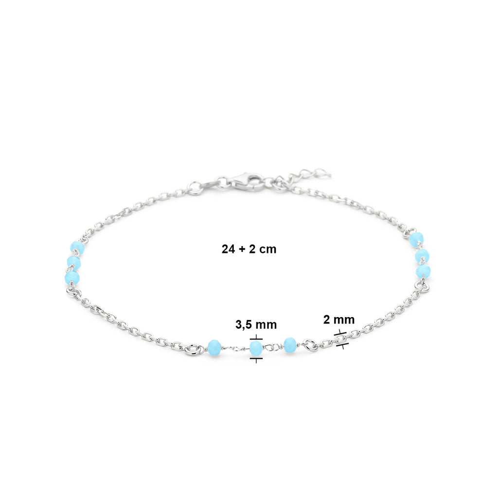 Fußkettchen blaue Kristallkugeln 24 + 2 cm Silber rhodiniert