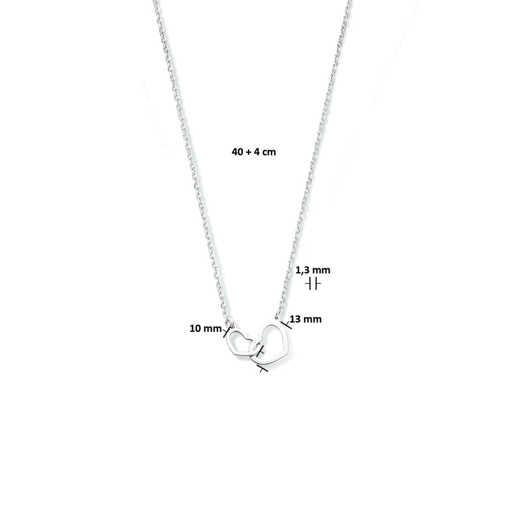 Halskette Herzen 40 + 4 cm Silber rhodiniert