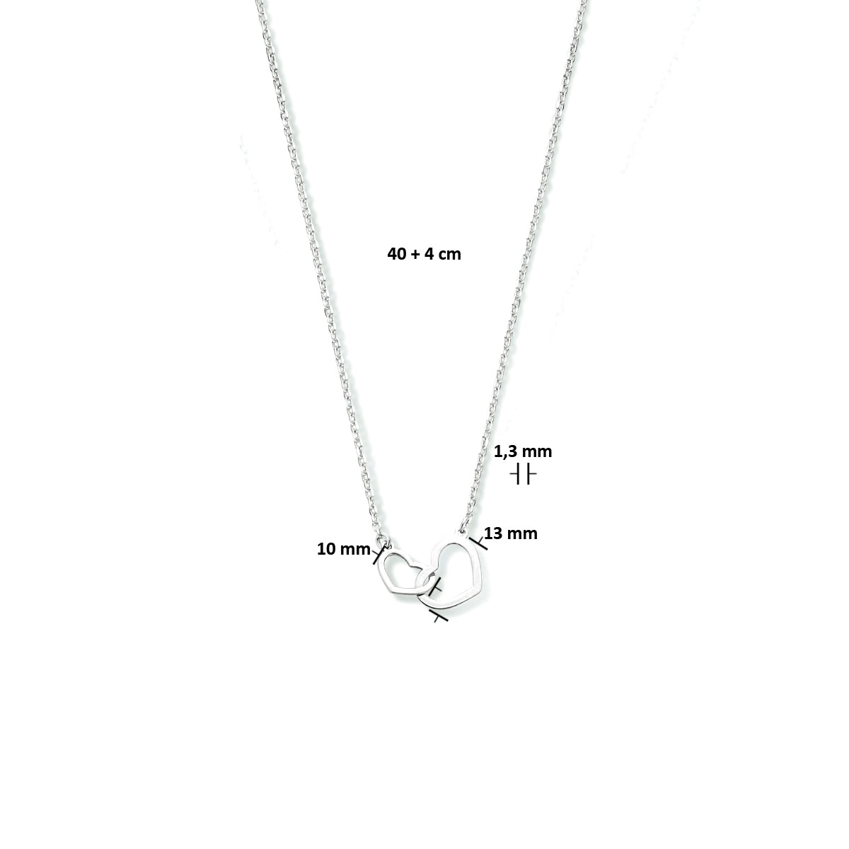 Halskette Herzen 40 + 4 cm Silber rhodiniert