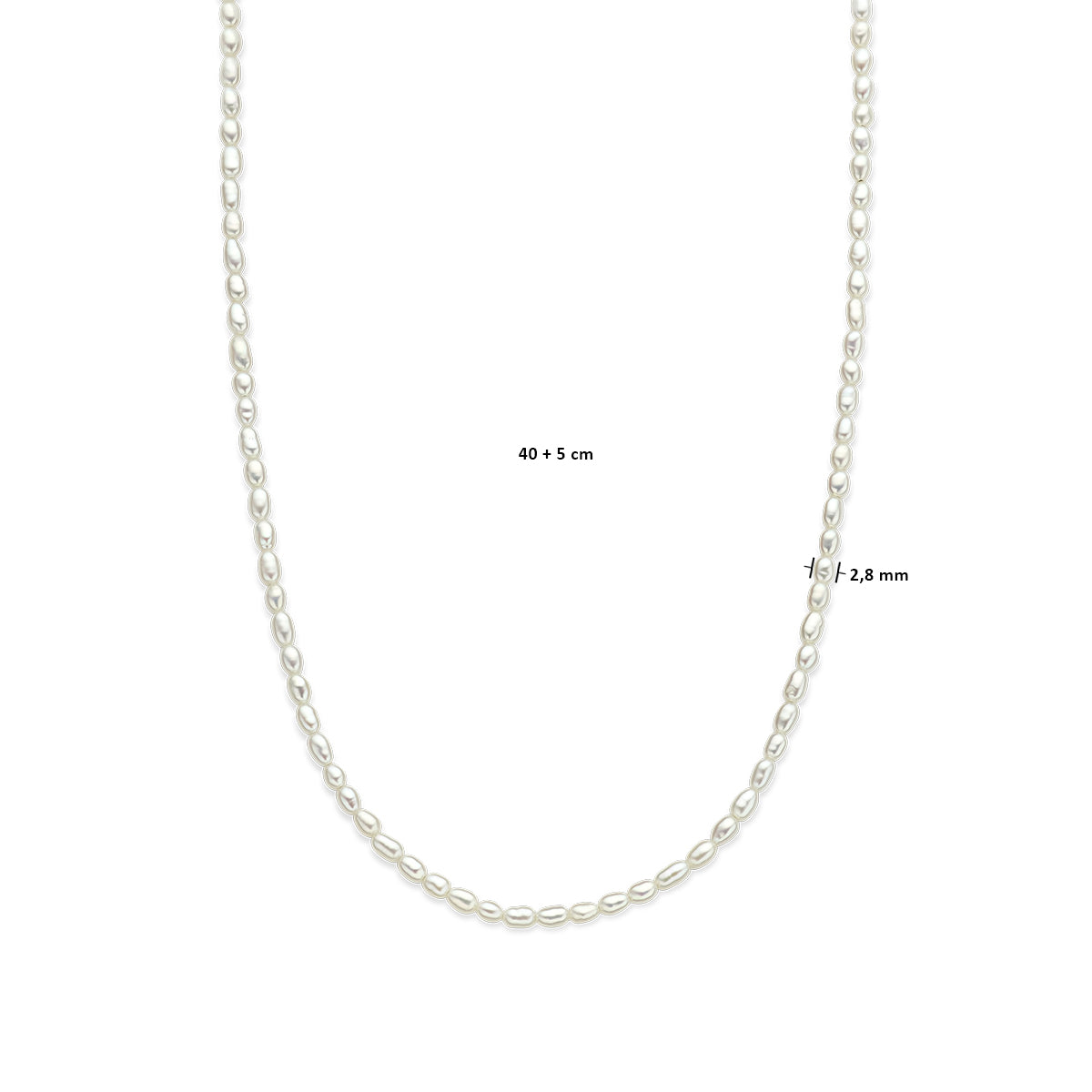 Halskette Perlen 2,8 mm 40 + 5 cm Silber rhodiniert