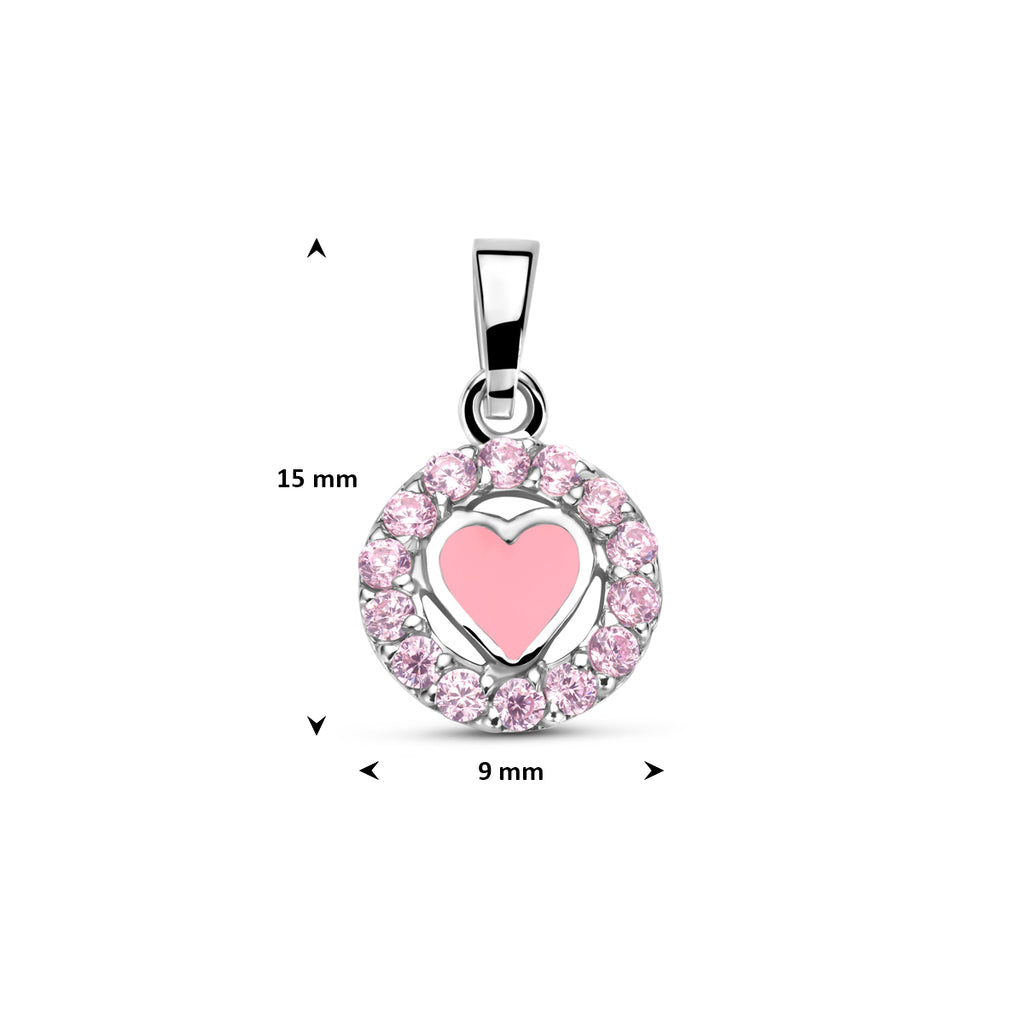 hanger emaille hart zirkonia 15 mm zilver gerhodineerd