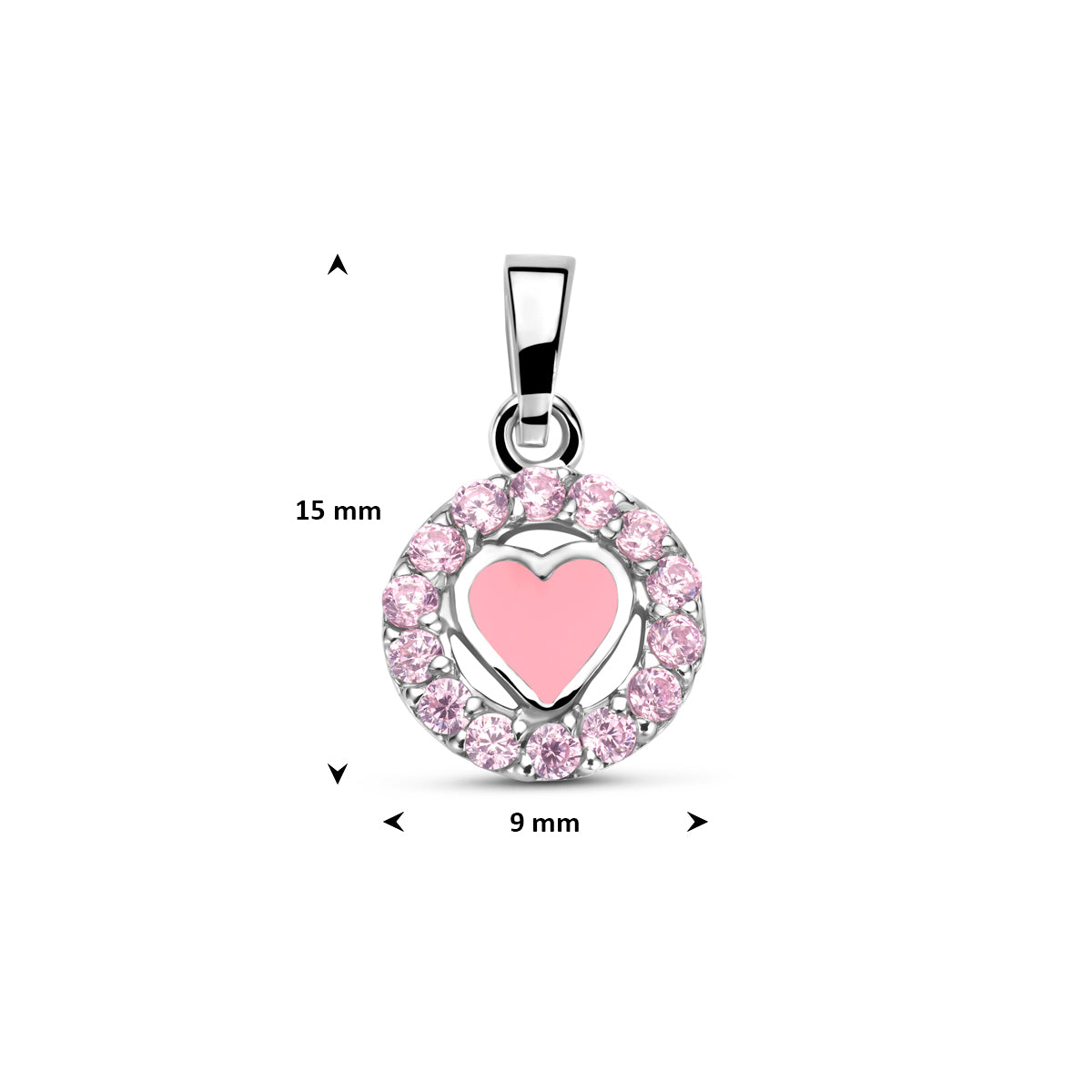 hanger emaille hart zirkonia 15 mm zilver gerhodineerd