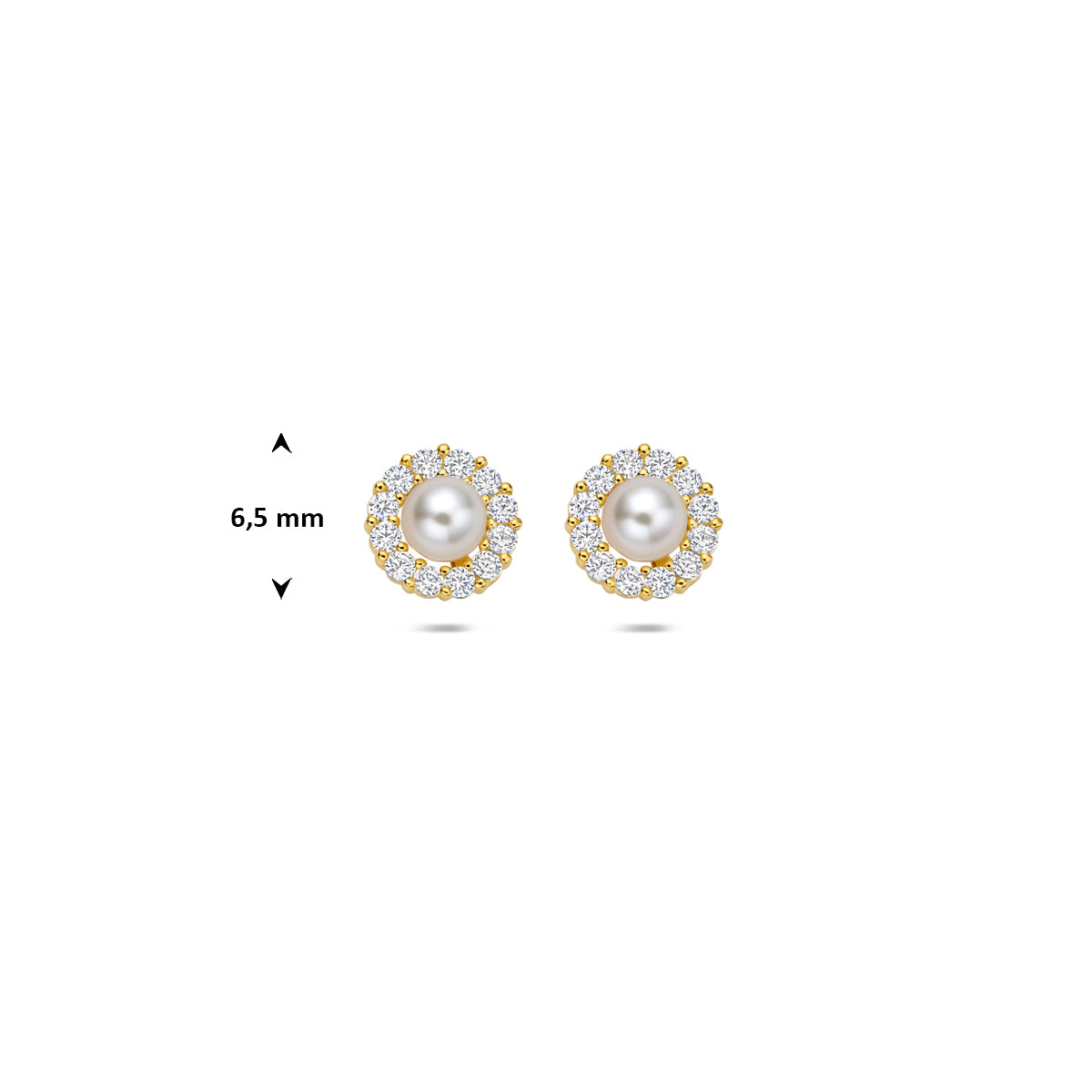 Ohrstecker Perlen und Zirkonia 6,5 mm 14K Gelbgold