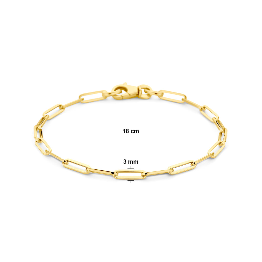 armband paperclip vierkante buis 3,0 mm 18 cm 14K geelgoud