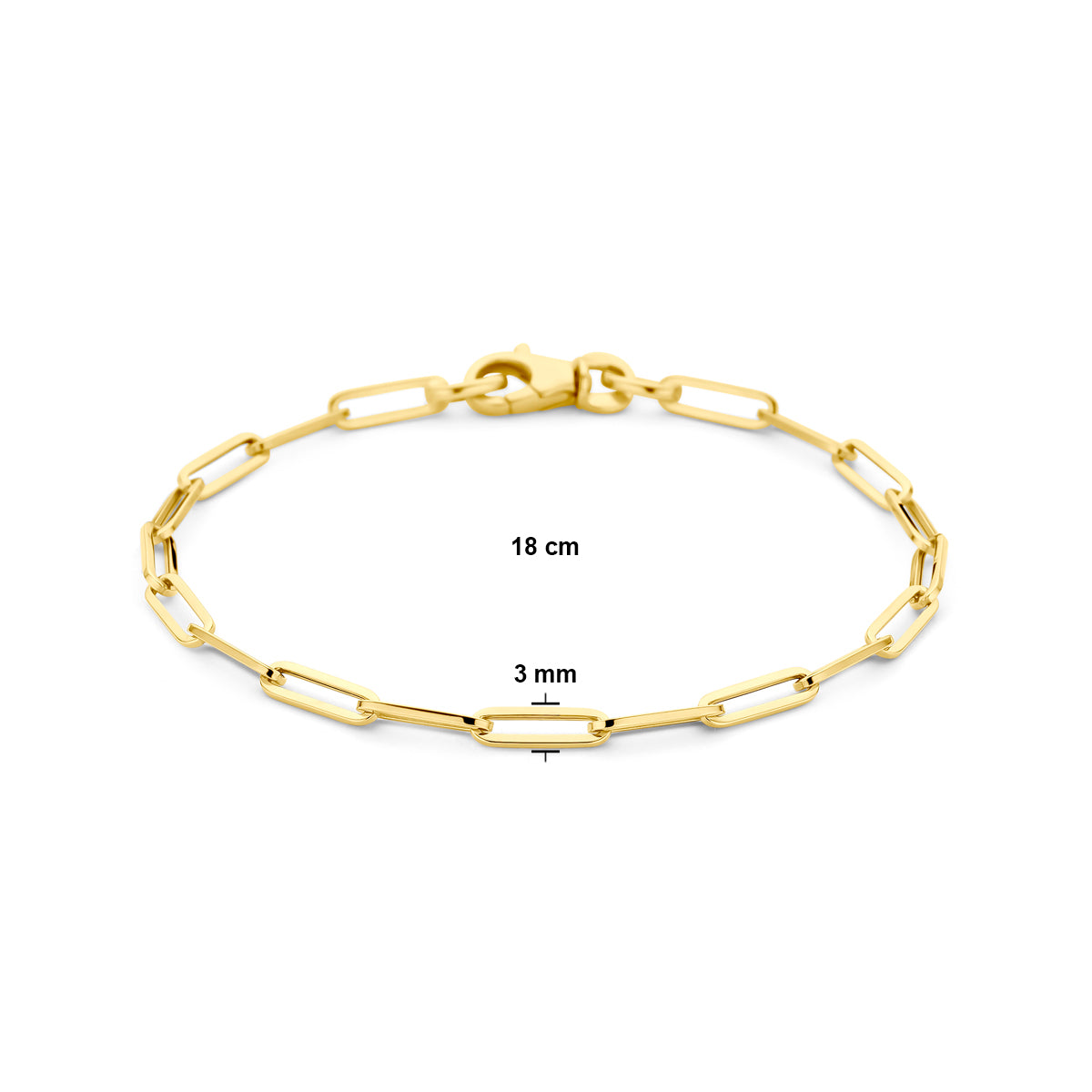 armband paperclip vierkante buis 3,0 mm 18 cm 14K geelgoud