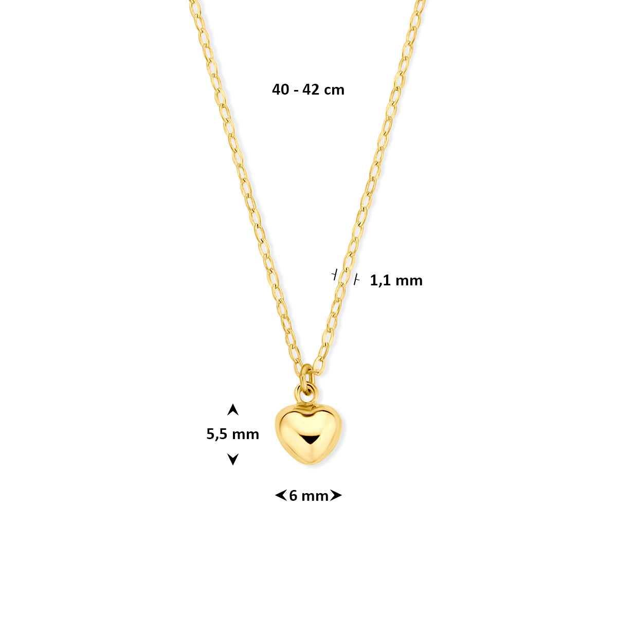 collier hartje 40 - 42 cm 14K geelgoud