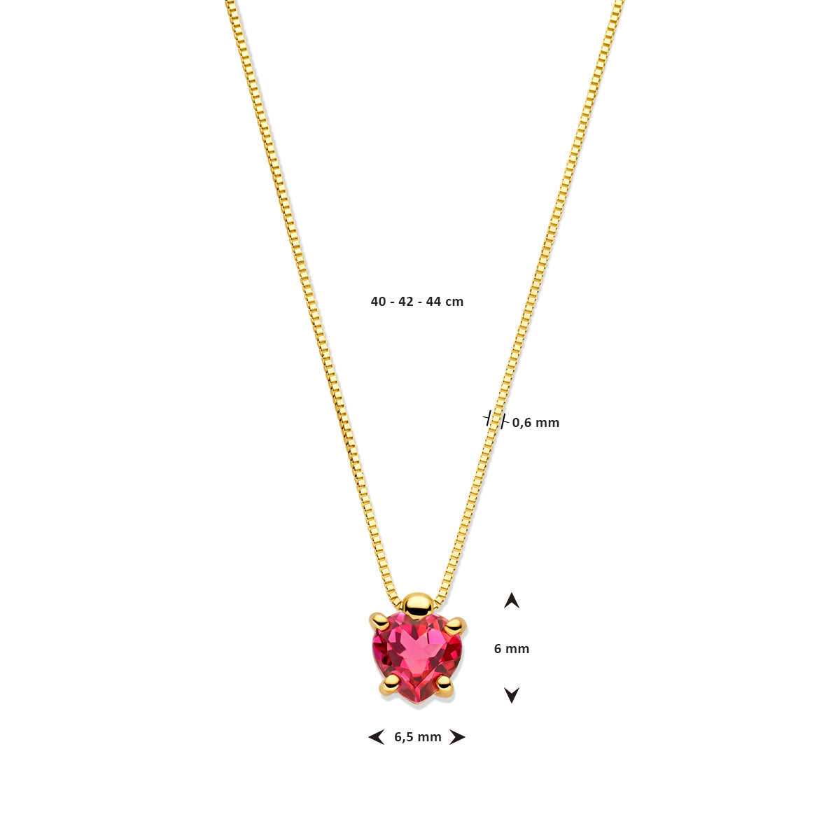 Halskette Herz rosa Topas 40 - 42 - 44 cm 14K Gelbgold