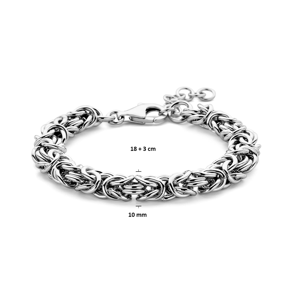 Armband Königskette 10 mm 18 + 3 cm Silber rhodiniert