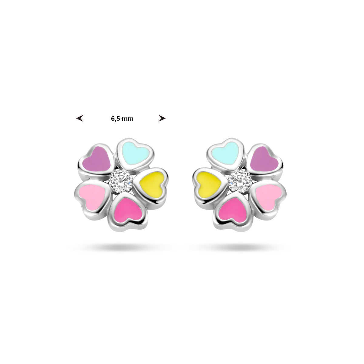 Ohrstecker Blume Zirkonia Emaille Silber rhodiniert