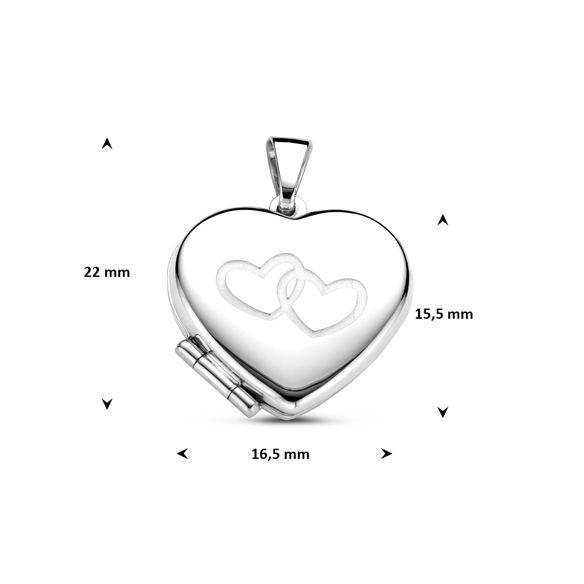 medaillon hart poli/mat 15,5 mm zilver gerhodineerd