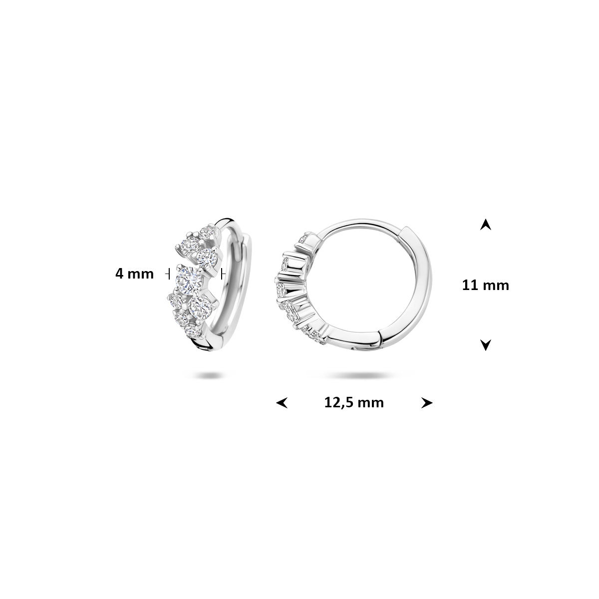 klapoorringen zirkonia 11 mm zilver gerhodineerd