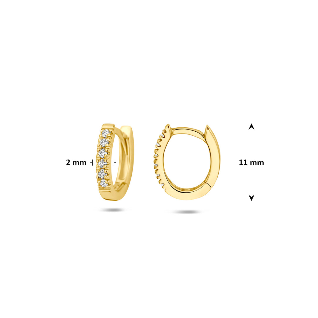 klapoorringen ovaal lab grown diamant 0.12ct (2x 0.06ct) f vs 11 mm 14K geelgoud - ovaal