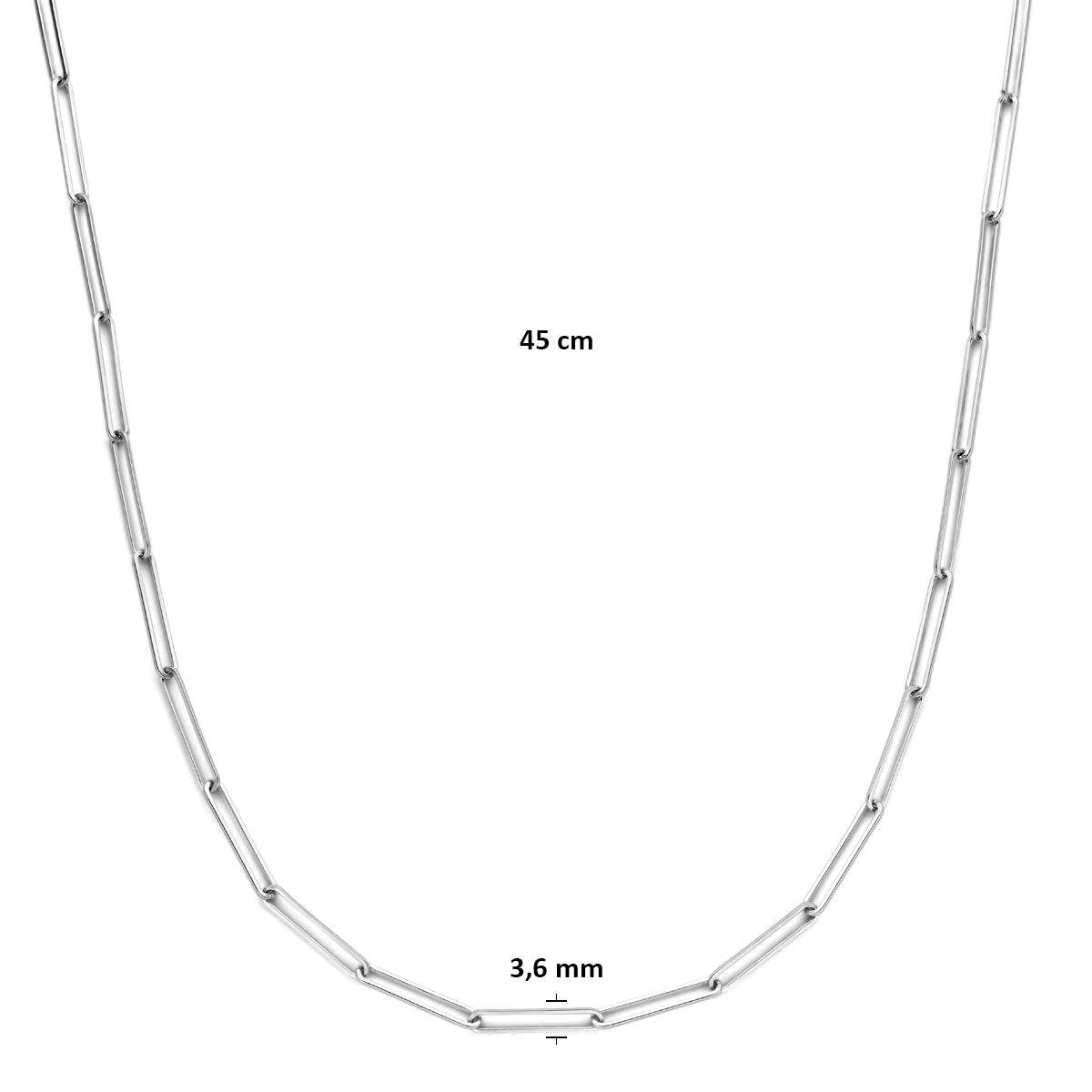 collier anker 3,6 mm 45 cm zilver gerhodineerd