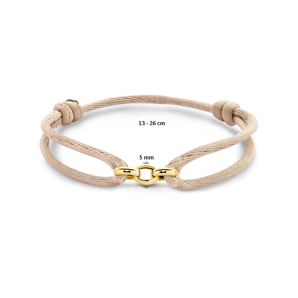Armband satinbeige 13 - 26 cm 14K Gold mit Kautschuk/Nylon/Leder
