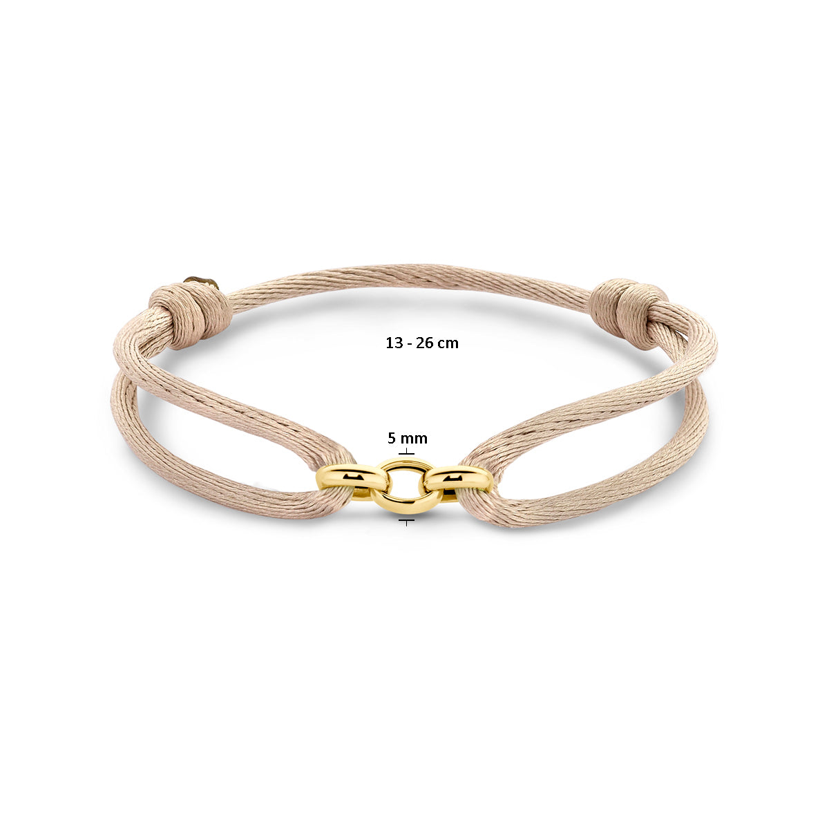 Armband satinbeige 13 - 26 cm 14K Gold mit Kautschuk/Nylon/Leder