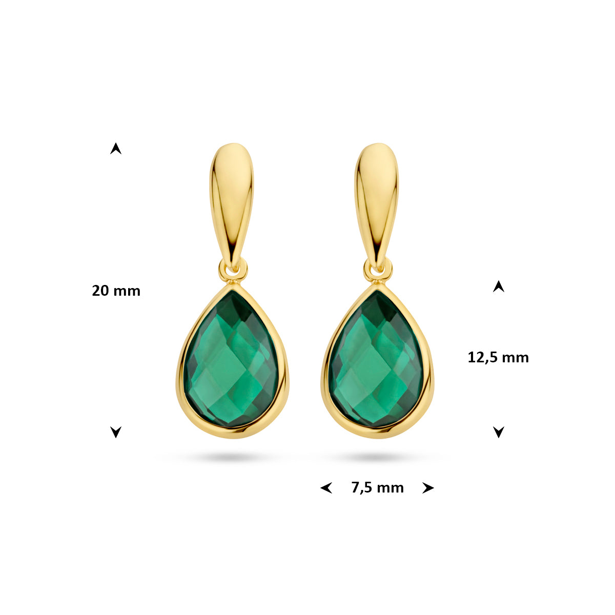 oorhangers groen agaat 20 mm 14K geelgoud