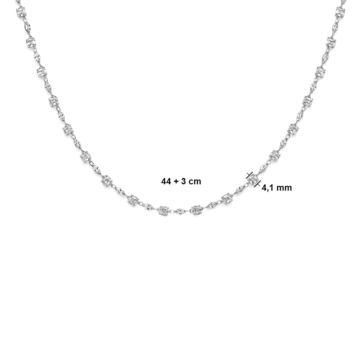 Halskette Zirkonia 44 + 3 cm Silber rhodiniert