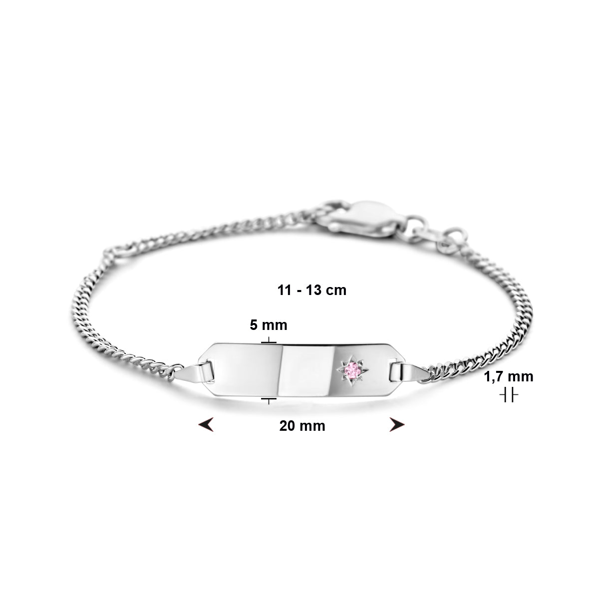 Gravurarmband Zirkonia Plättchen 5,0 mm 11 - 13 cm Silber rhodiniert