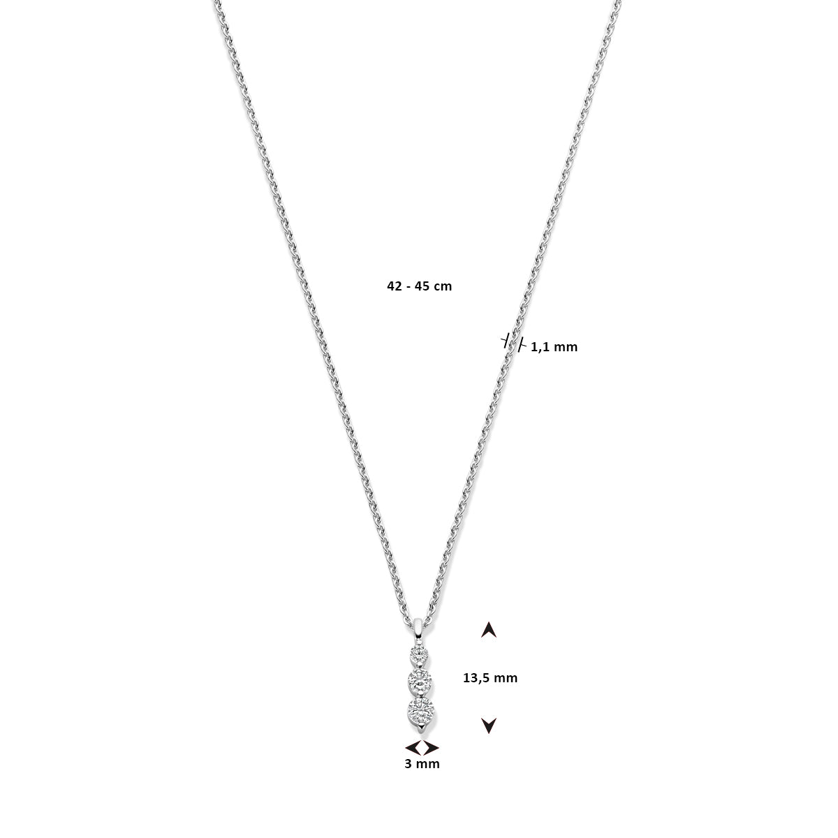 collier zirkonia 42 - 45 cm zilver gerhodineerd