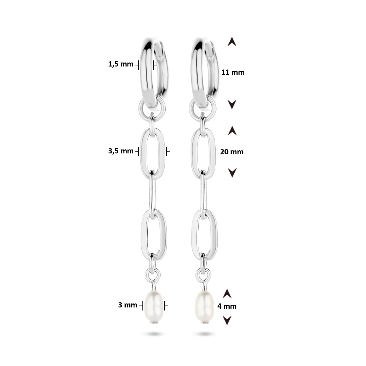 klapoorringen parel zilver gerhodineerd