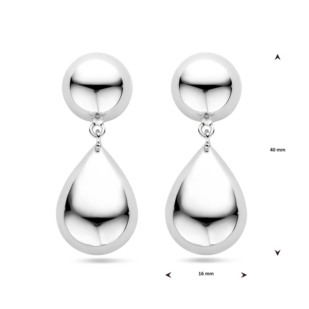 oorhangers half bol en druppel 40 mm zilver gerhodineerd