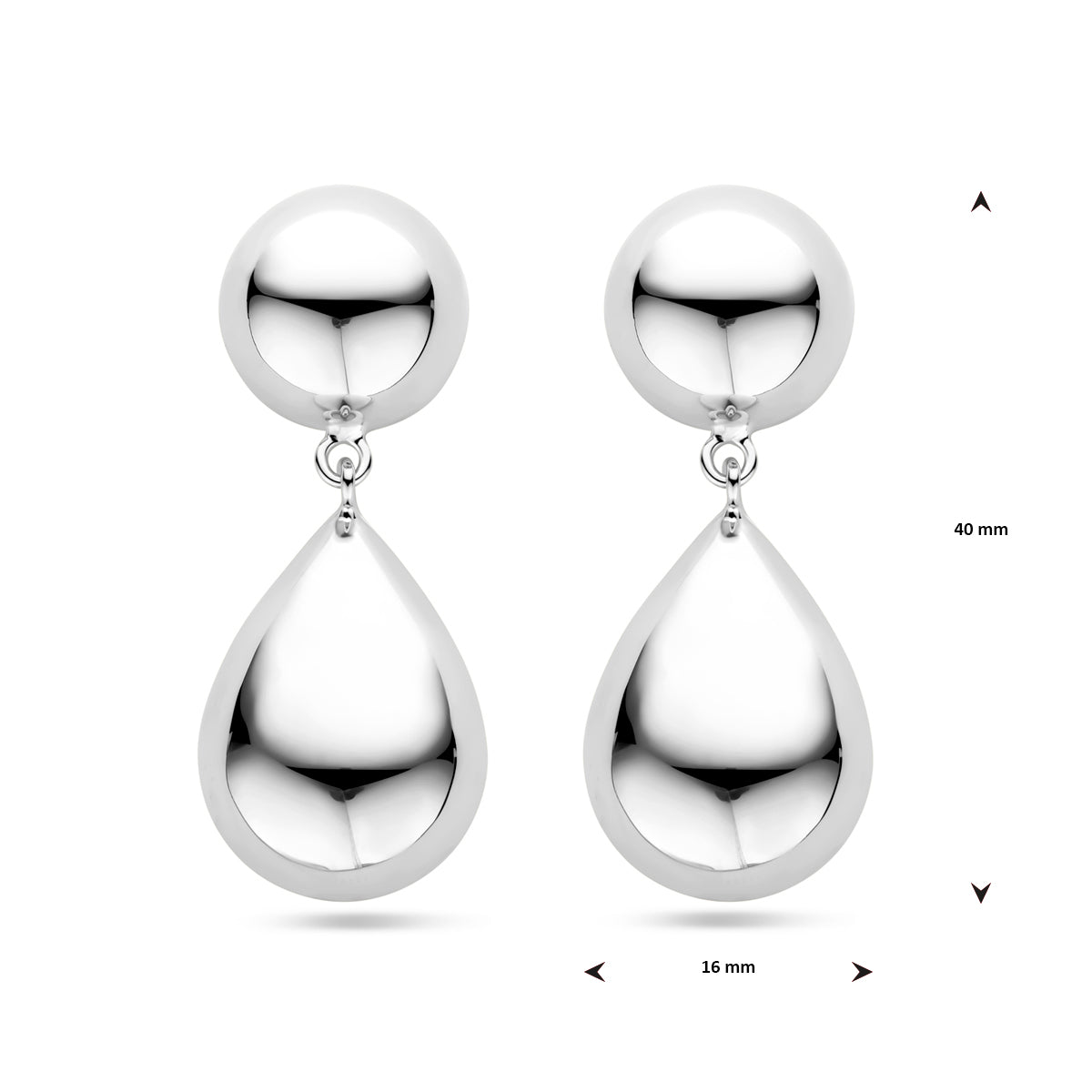 oorhangers half bol en druppel 40 mm zilver gerhodineerd