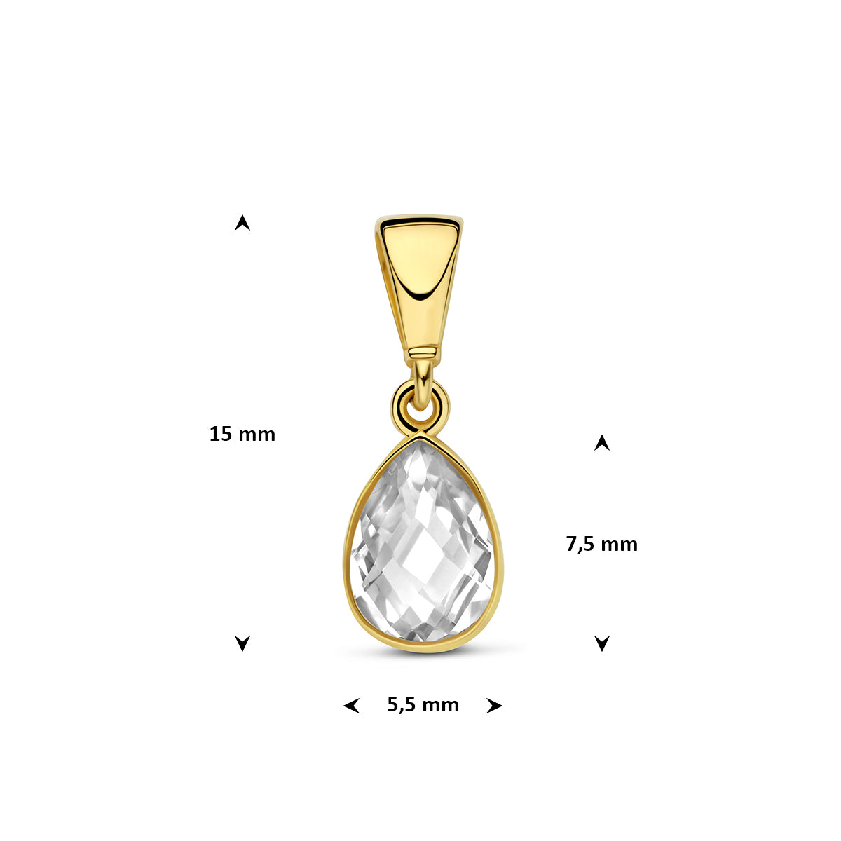 9k hanger zirkonia peer 7,5 mm 9K geel - druppel/komma/pegel