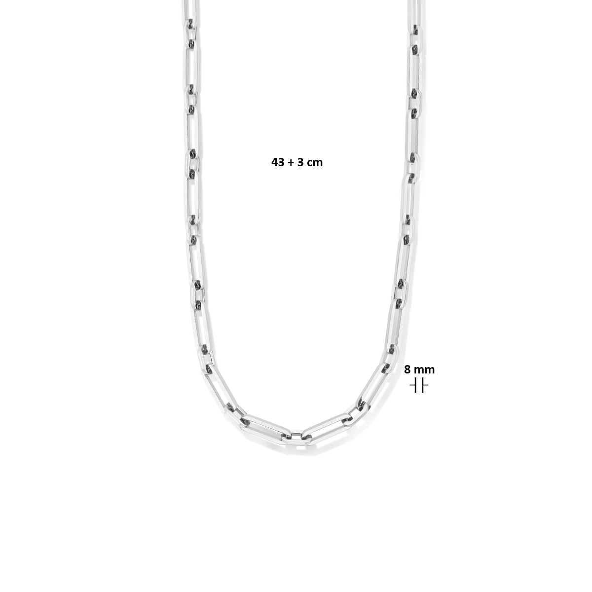 Halskette Büroklammer Vierkantrohr 8 mm 43 + 3 cm Edelstahl
