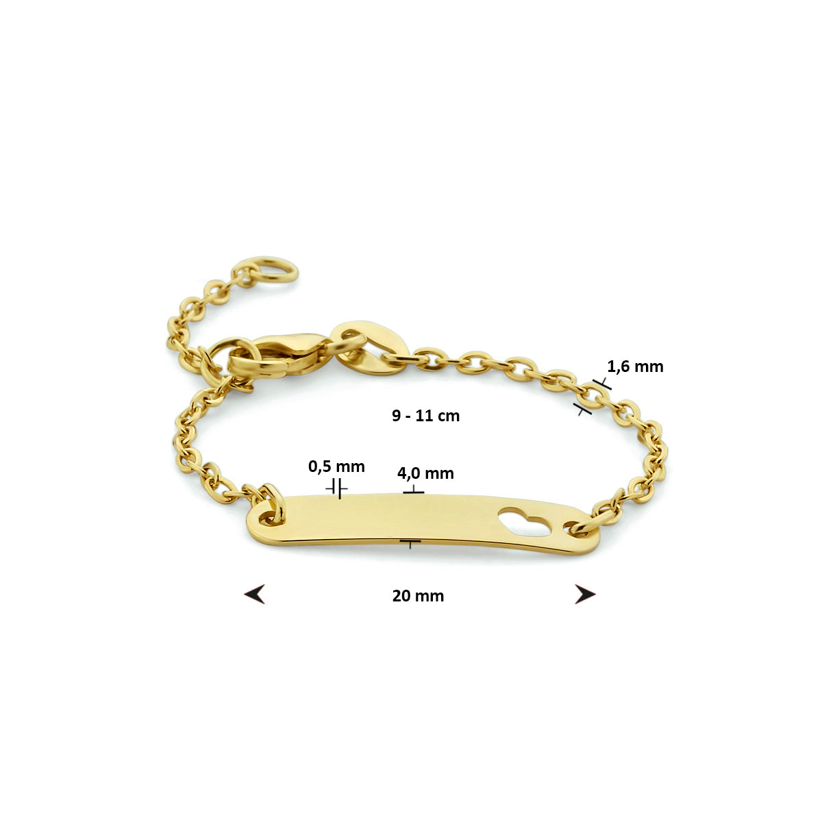 Gravurarmband Herzplättchen 4,0 mm 14K Gelbgold