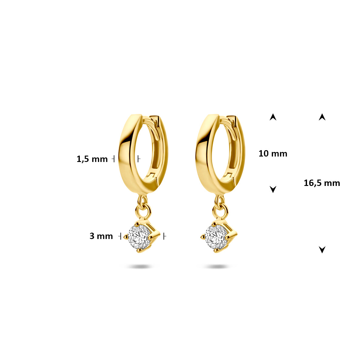 oorringen zirkonia 16,5 mm 14K geelgoud - rond