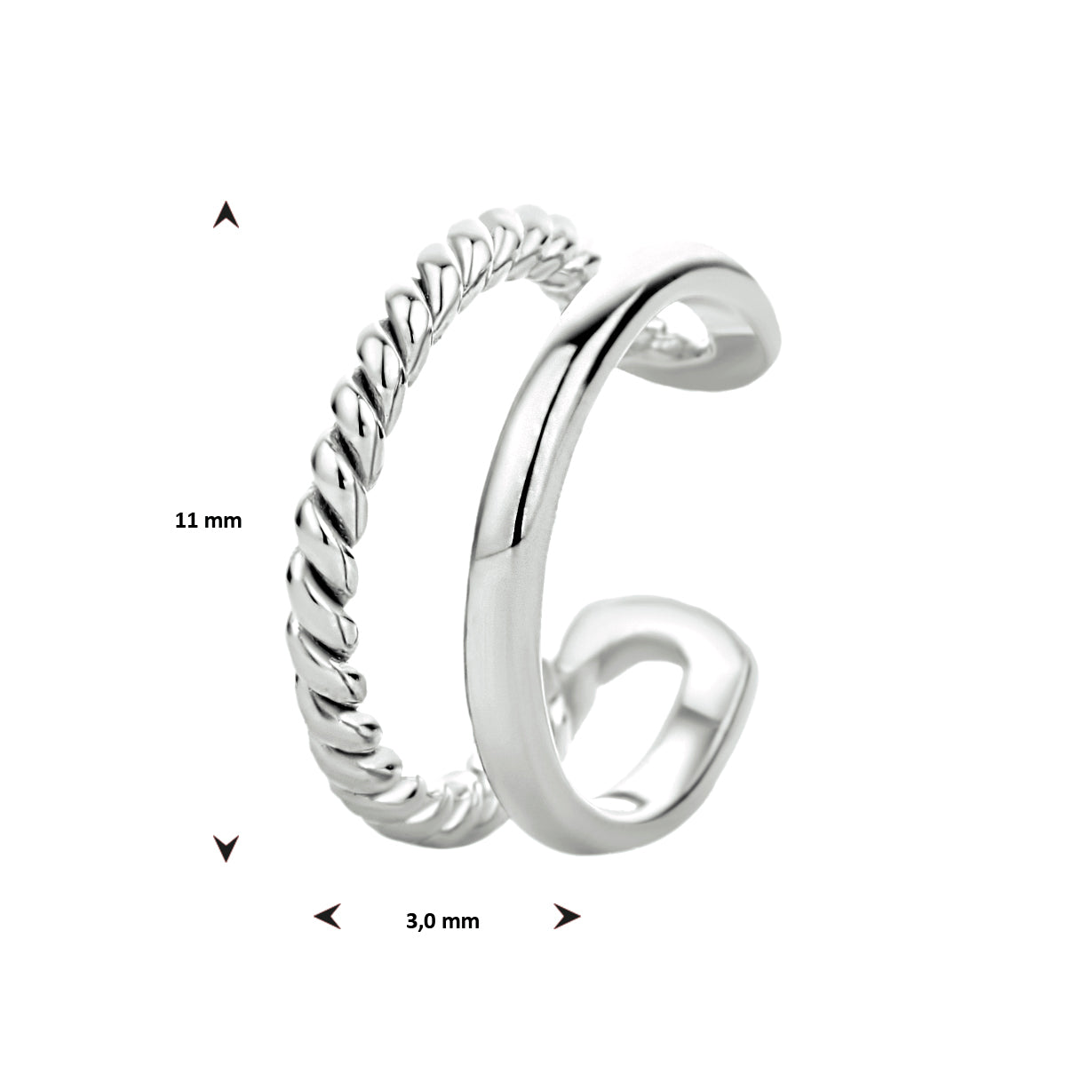 earcuff 11 mm zilver gerhodineerd