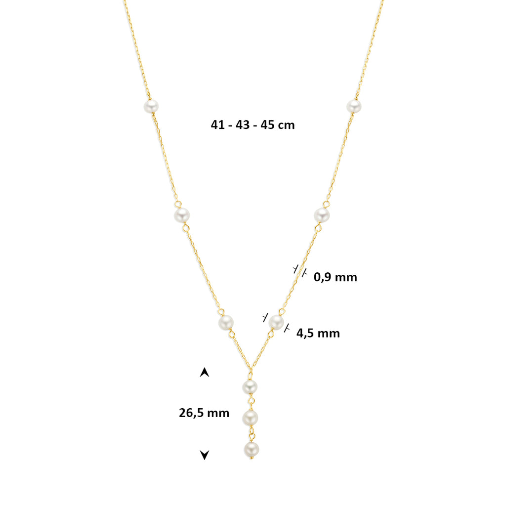 9k y-collier parels 41 - 43 - 45 cm 9K geel