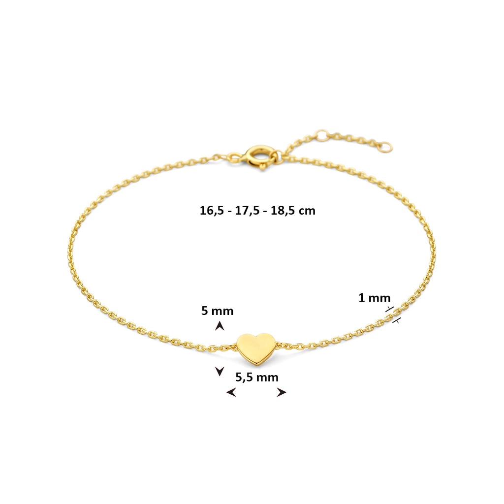 Armband Herz 16,5 - 17,5 - 18,5 cm 14K Gelbgold