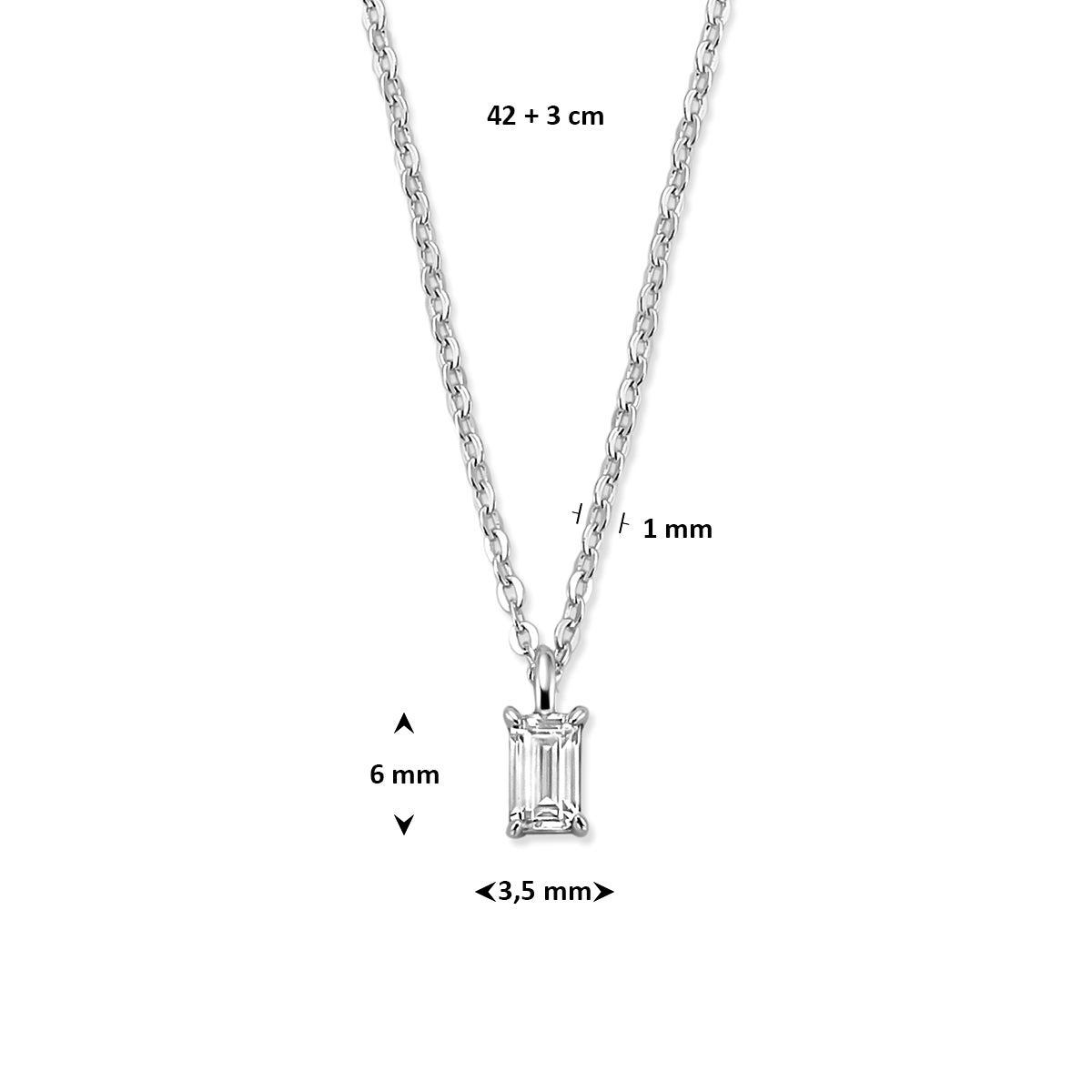 Halskette Zirkonia 42 + 3 cm Silber rhodiniert