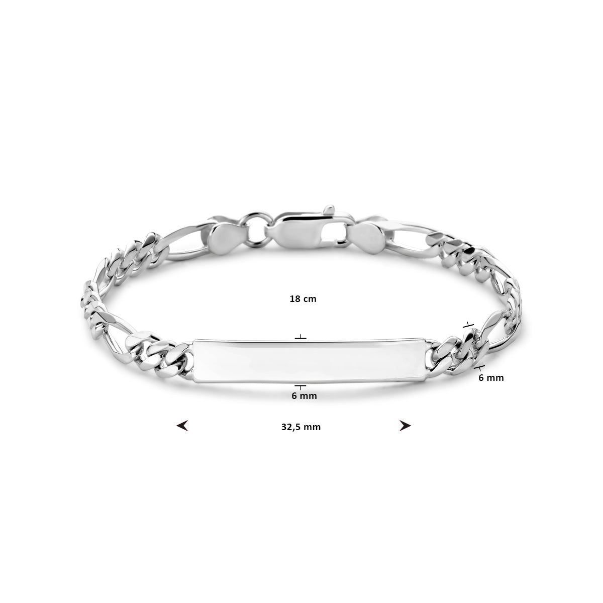 graveerarmband figaro plaat 6,0 mm zilver wit