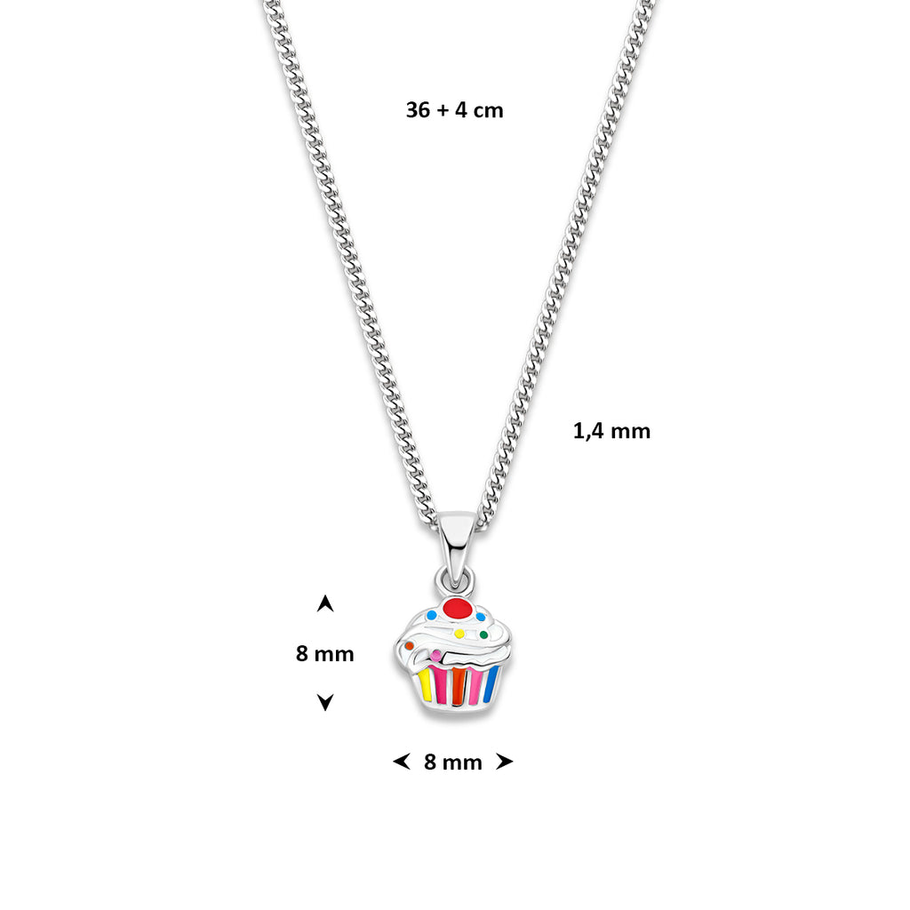 collier cupcake emaille 36 + 4 cm zilver gerhodineerd