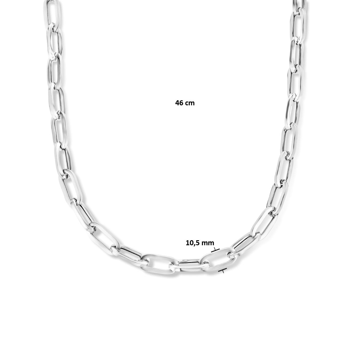 collier paperclip vierkante buis 10,5 mm 46 cm zilver gerhodineerd