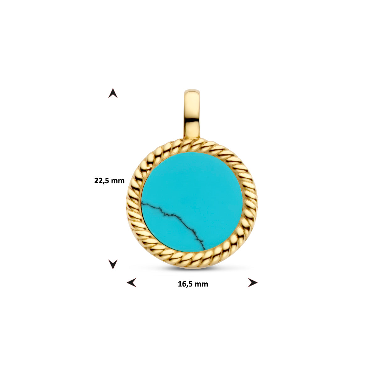 hanger rondje synth. turquoise ion plating edelstaal