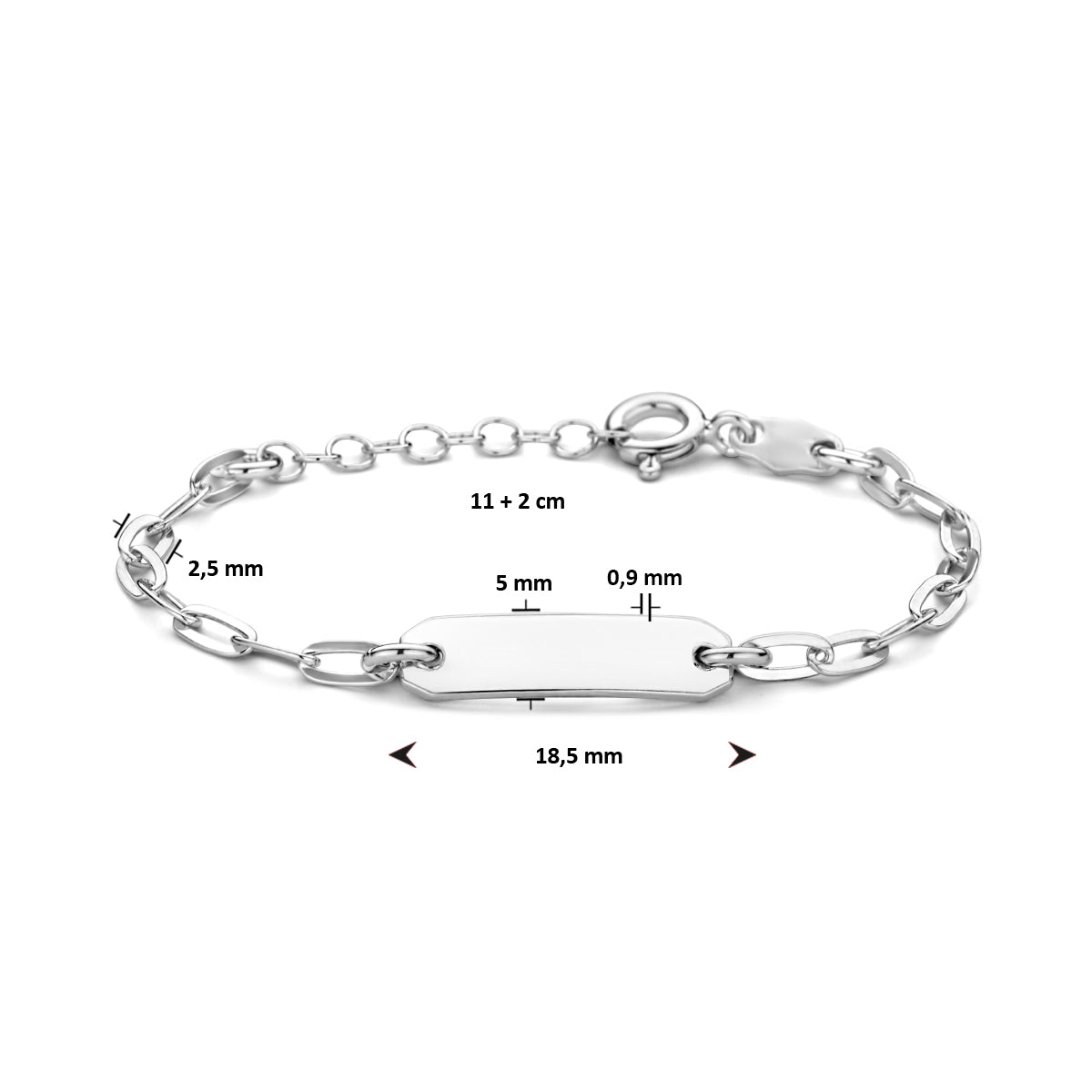 Gravurarmband Büroklammer Flachrohrplatte 5,0 mm 11 + 2 cm Silber rhodiniert