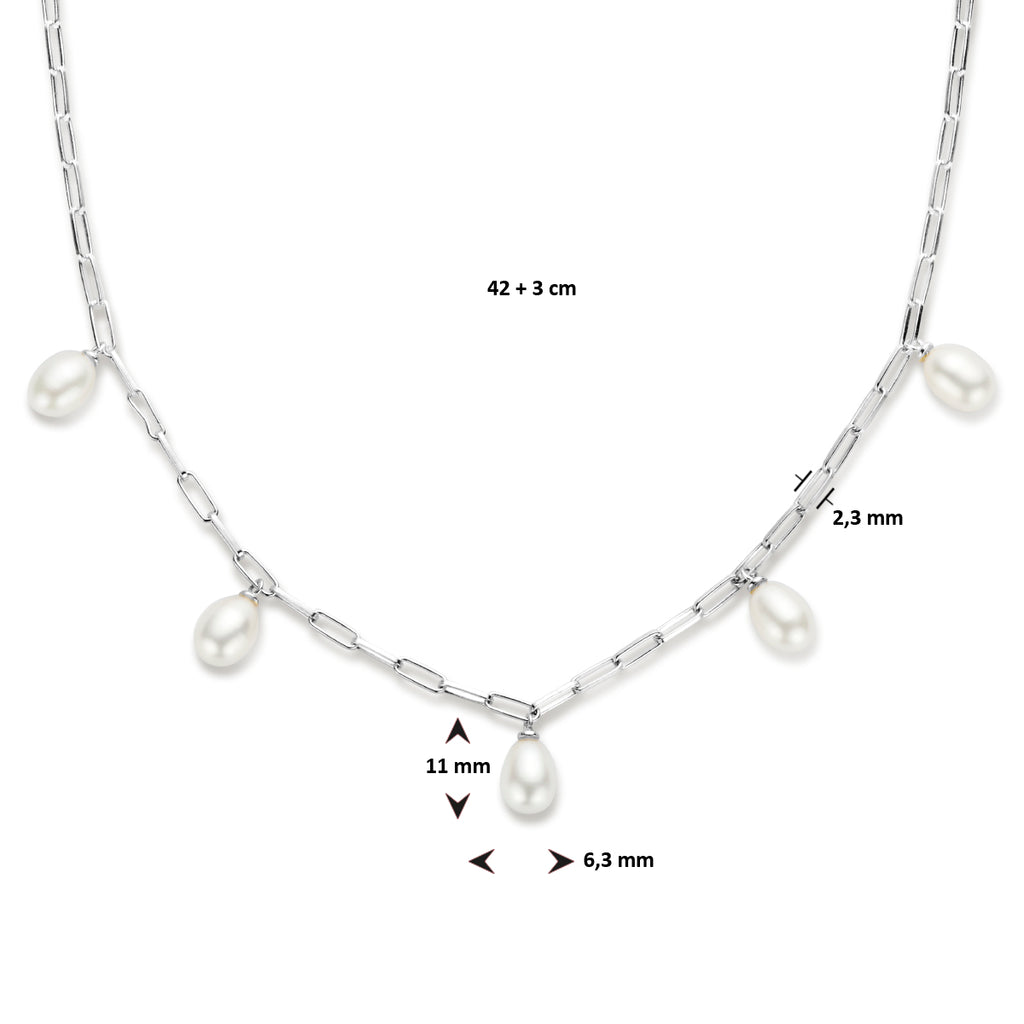 Halskette Perlen 42 + 3 cm Silber rhodiniert