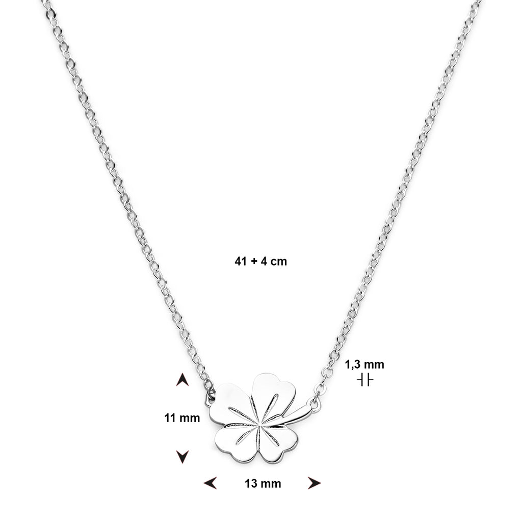 collier klavertje 41 + 4 cm zilver gerhodineerd